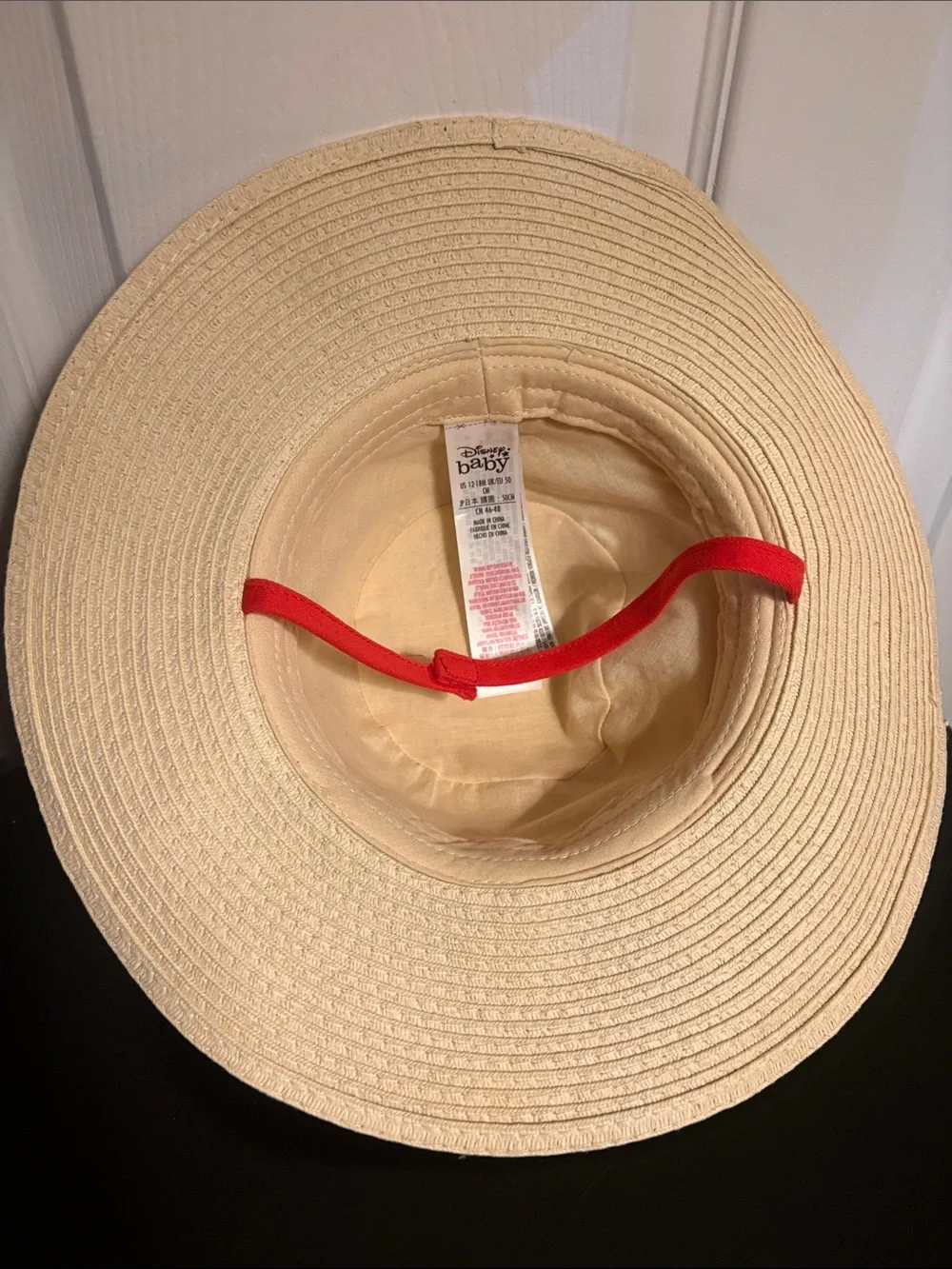 Disney Tan Sun Hat with Minnie Mouse, Blue Ears and Red Bow Velcro chin strap